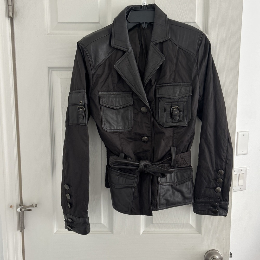 Sao Paulo Lamb Leather Moto Jacket Women 8 Biker Belted Distressed Metal AMAZING